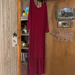 Zenana Outfitters Burgundy Long Sleeve Dress